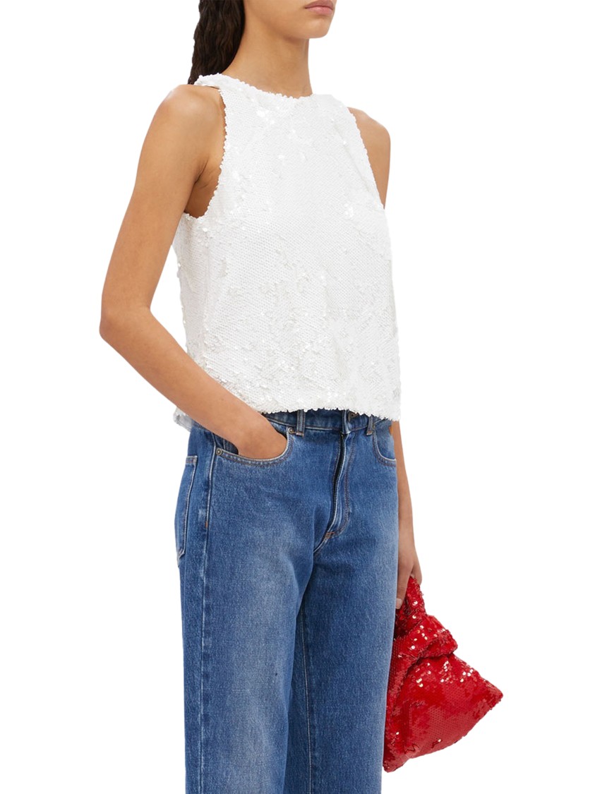 Msgm Shimmering Sequin Sleeveless Top In White