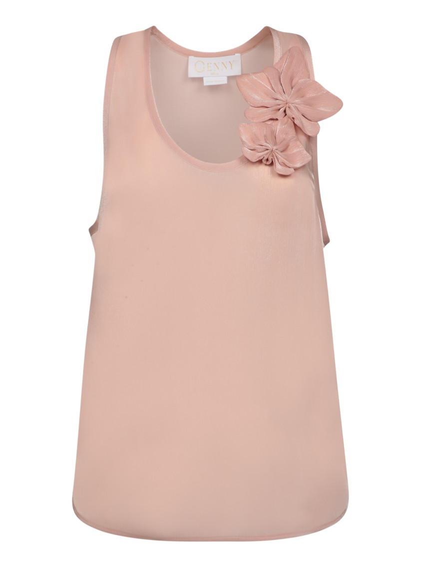 Shop Genny Satin Pink Top With Three-dimensional Flower Appliqué