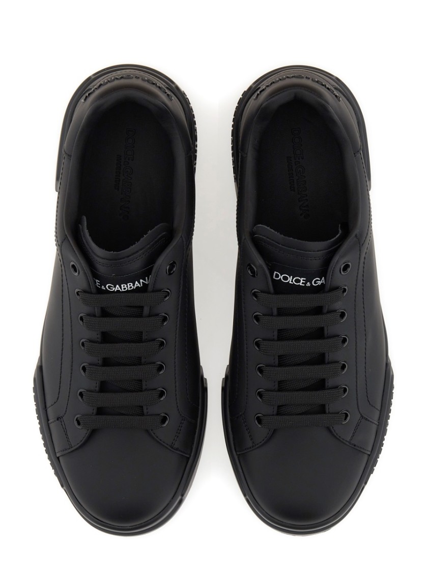 Dolce & Gabbana Portofino Light Black Sneakers With Logo Patch On The Tongue And Tonal Logo Lettering On The Heel In In Black