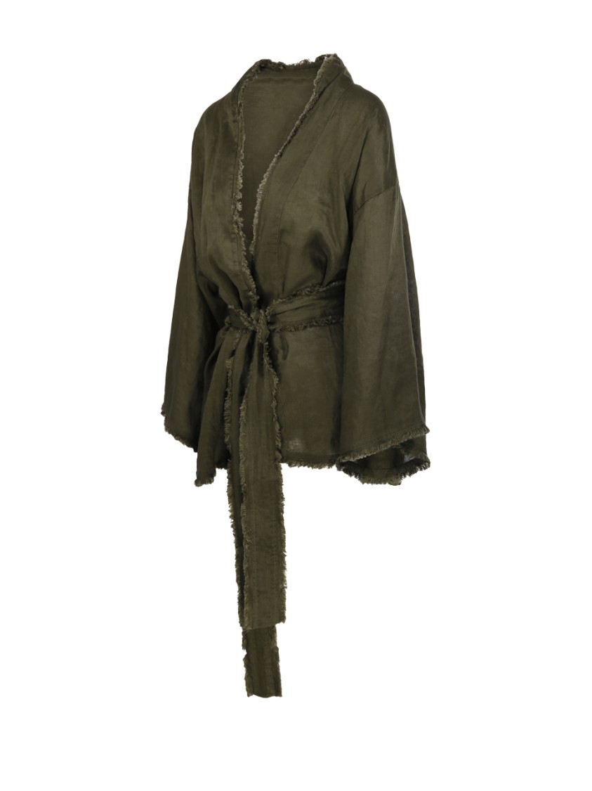 P.A.R.O.S.H PAROSH RELAXED-FIT LINEN KIMONO WITH FRAYED EDGES