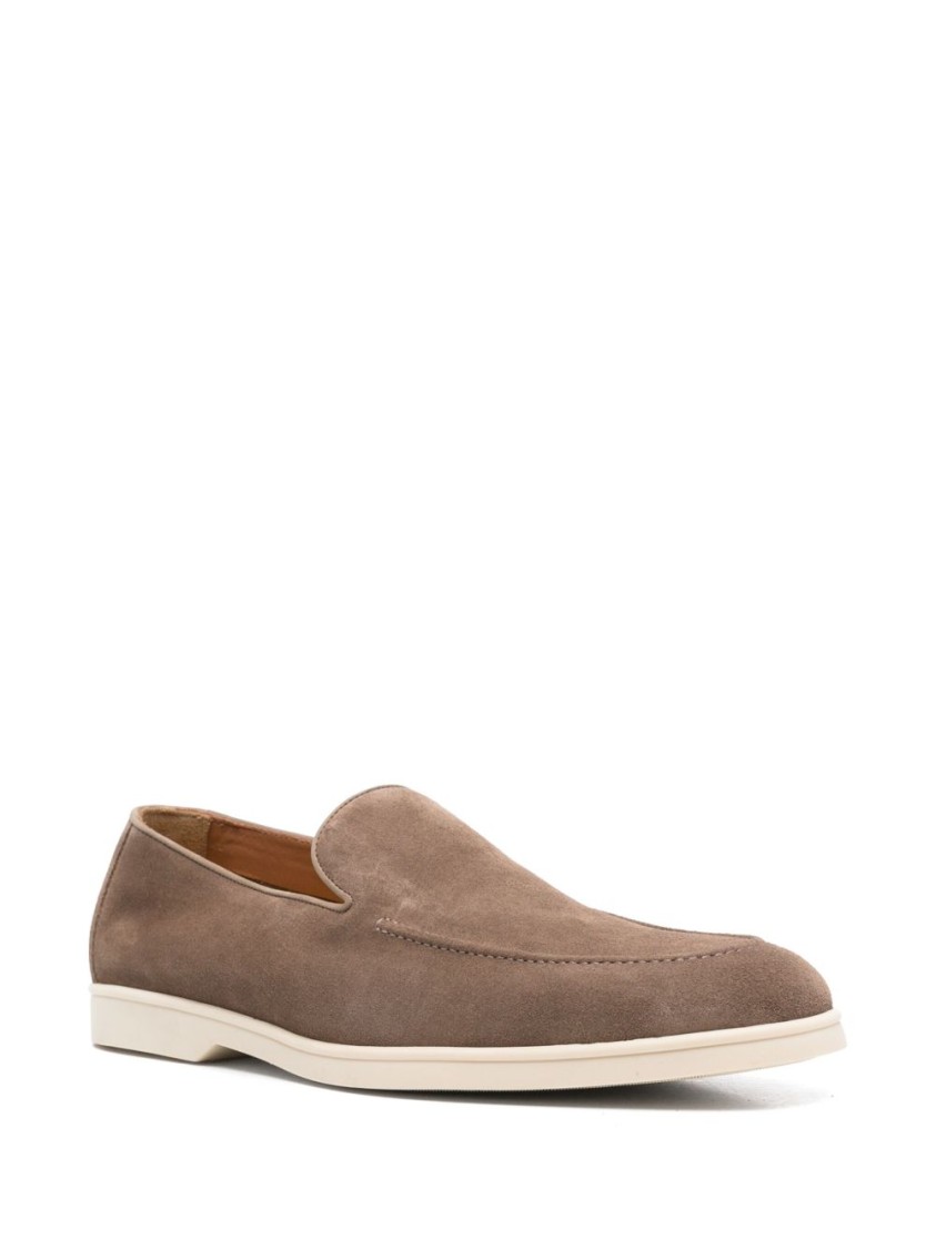 Doucal's Moc-stitching Suede Loafers In Brown