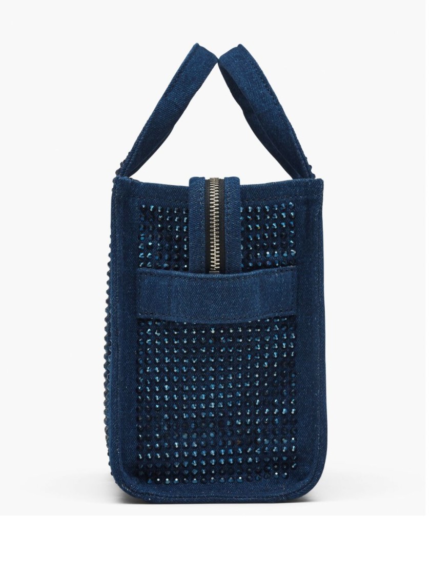 Marc Jacobs Textured Blue Cotton Tote Bag With Rhinestone Embellishments