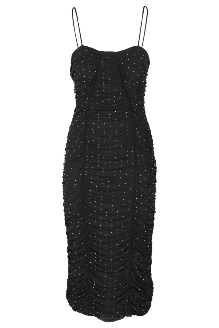 Rotate Birger Christensen Crystal-embellished Tulle Midi Dress In Black
