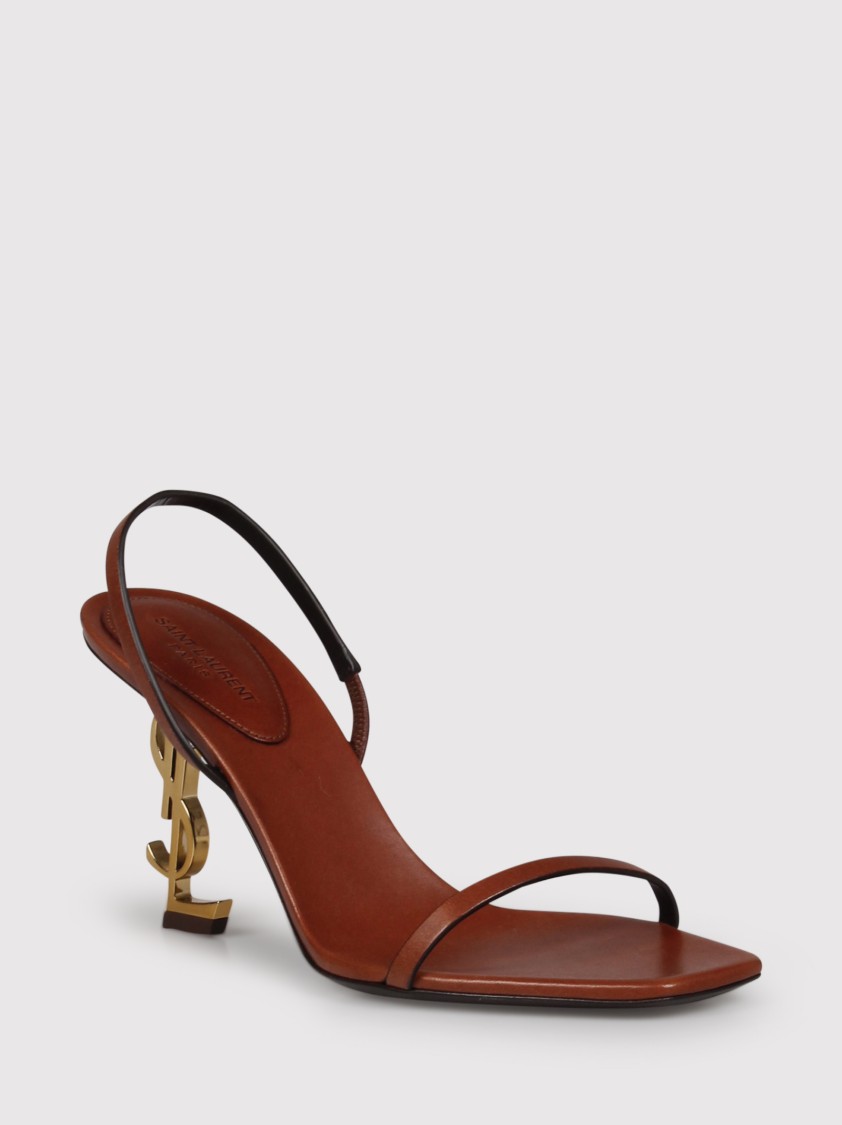 Saint Laurent Opyum 85 Leather Slingback Sandals In Brown