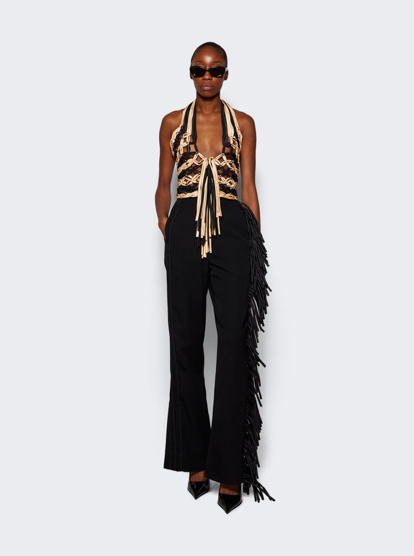 Shop Diotima Lacovia Crocheted Satin Crop Top Black