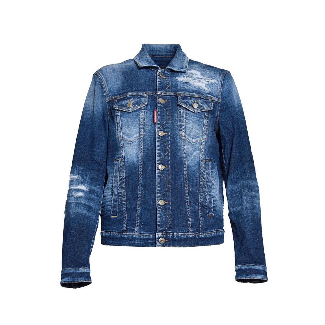 DSQUARED2 DSQUARED2 RIPPED CAST DAN JACKET IN BLUE DENIM WITH WEAR