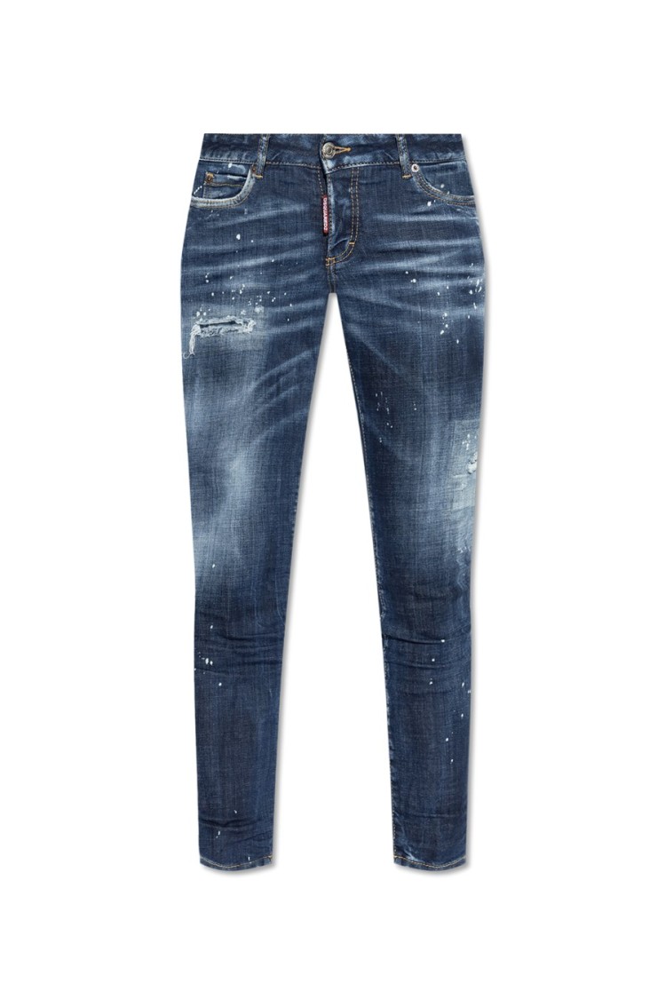Dsquared2 Distressed Slim Fit Jeans With Mid-rise Waist In Blue