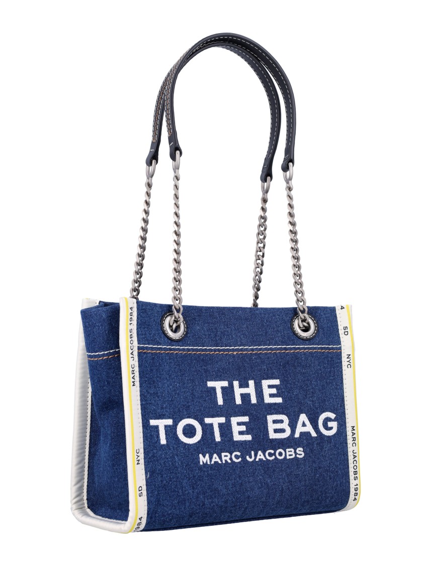 Shop Marc Jacobs Denim Chain Small Tote Bag In Blue