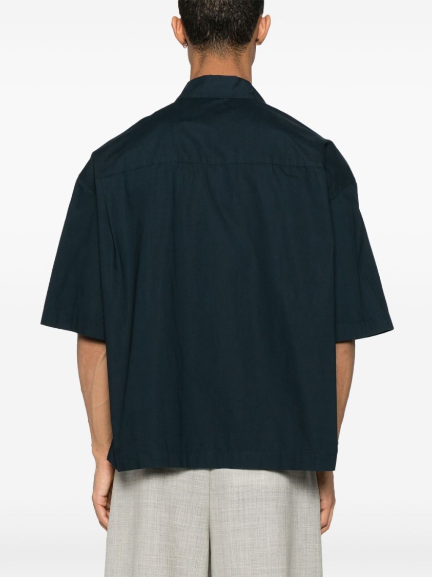 Studio Nicholson Relaxed Fit Navy Blue Short Sleeve Shirt In Black