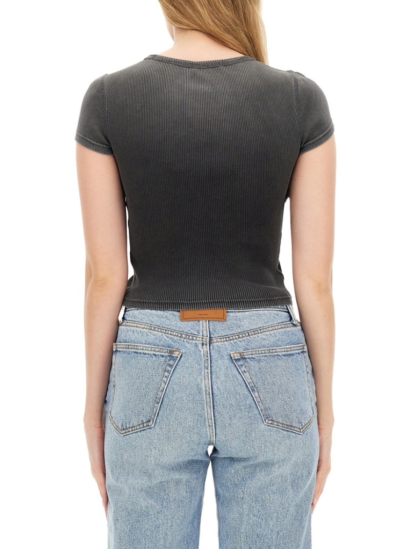 Alexander Wang Crystal Hotfix Tee In Ribbed Jersey In Grey