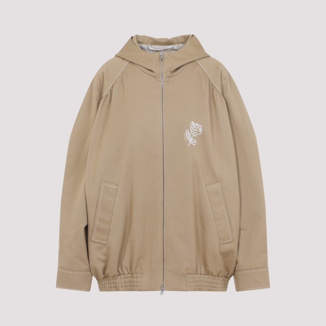 Marni Hooded Jacket With Embroidered Detail And Elasticated Hem In Brown