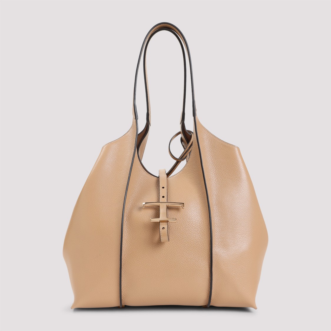Tod's T Timeless Beige Grained Leather Shoulder Bag In Brown