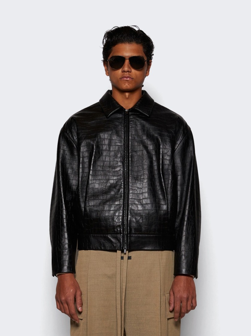 Fear Of God Crocodile-effect Zip-front Jacket In Black