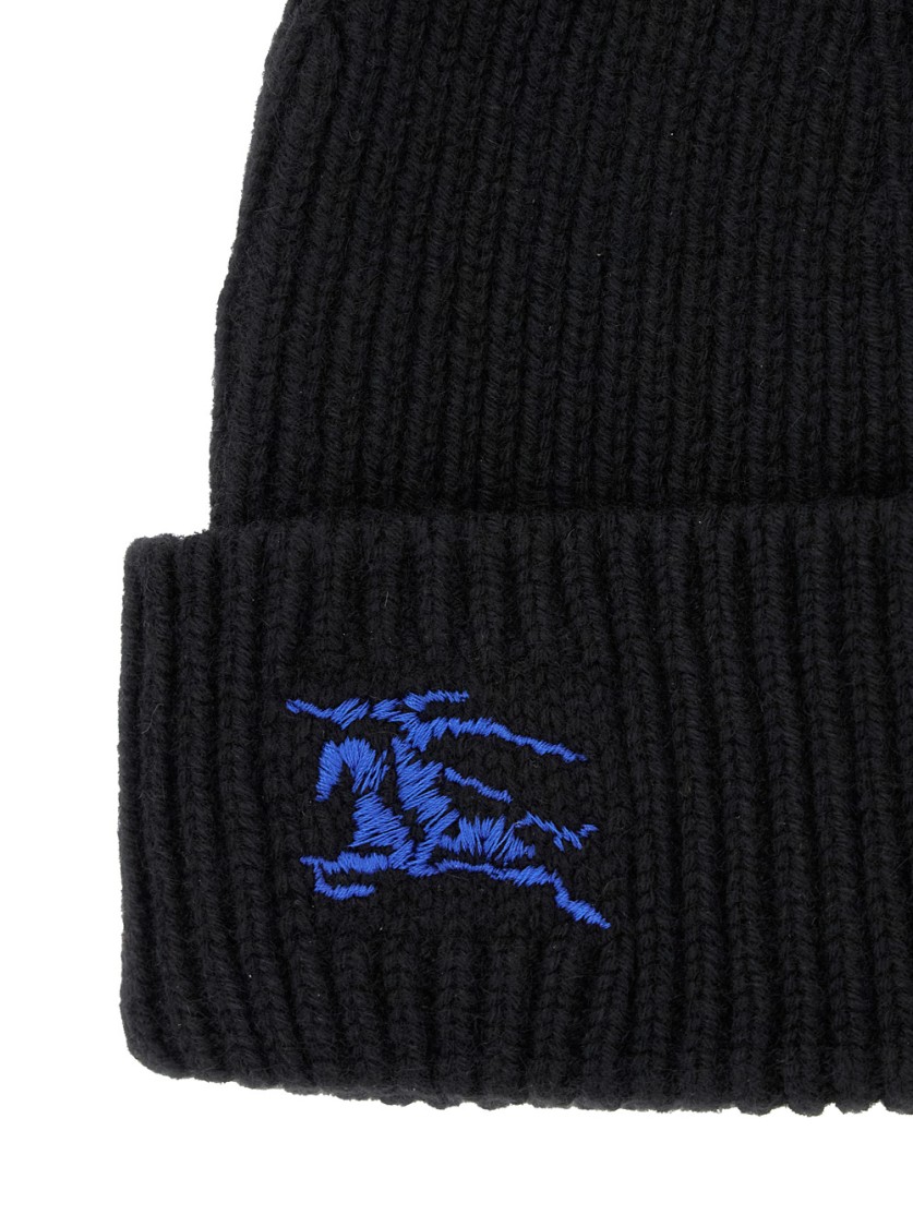 Burberry Black Beanie With Embroidered Ekd Logo On The Front In Cashmere In Black