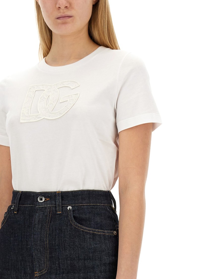 Dolce & Gabbana T-shirt With Logo Patch T-shirts White In Black