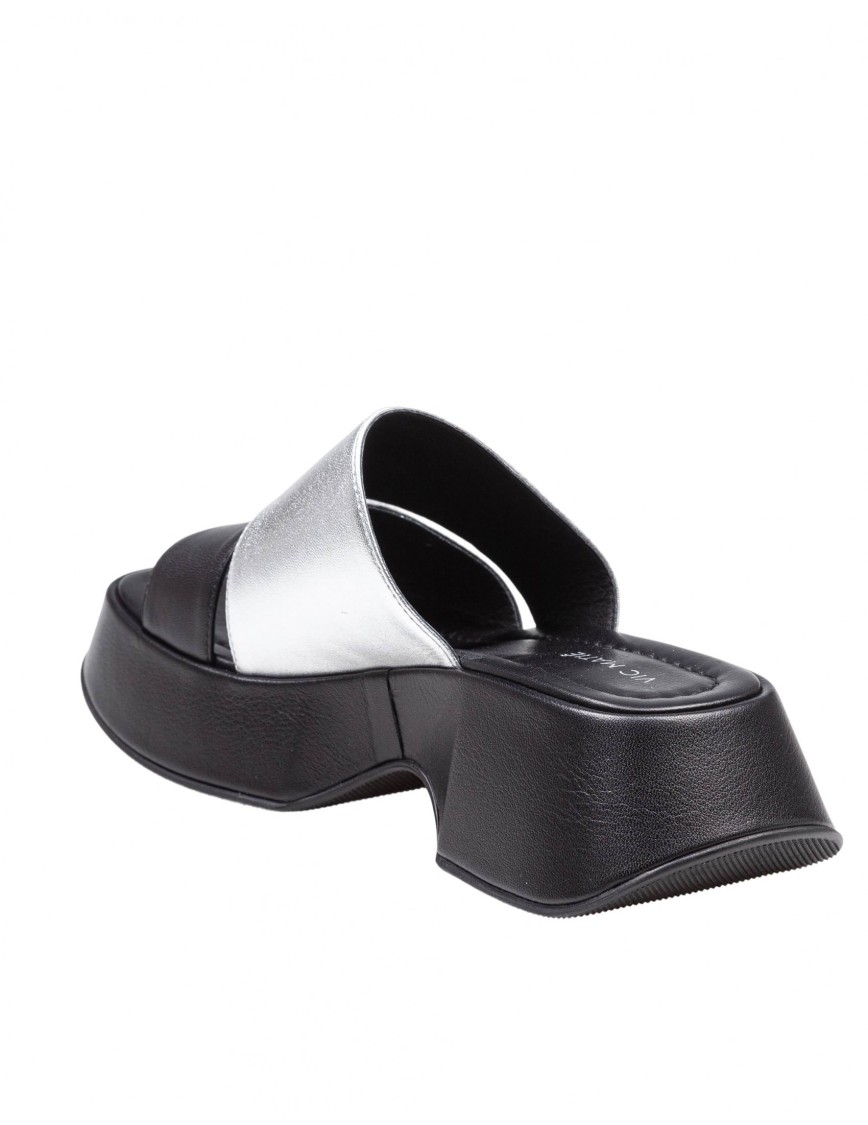 Vic Matie Mini Yoko Sandal In Black And Silver Leather In Black