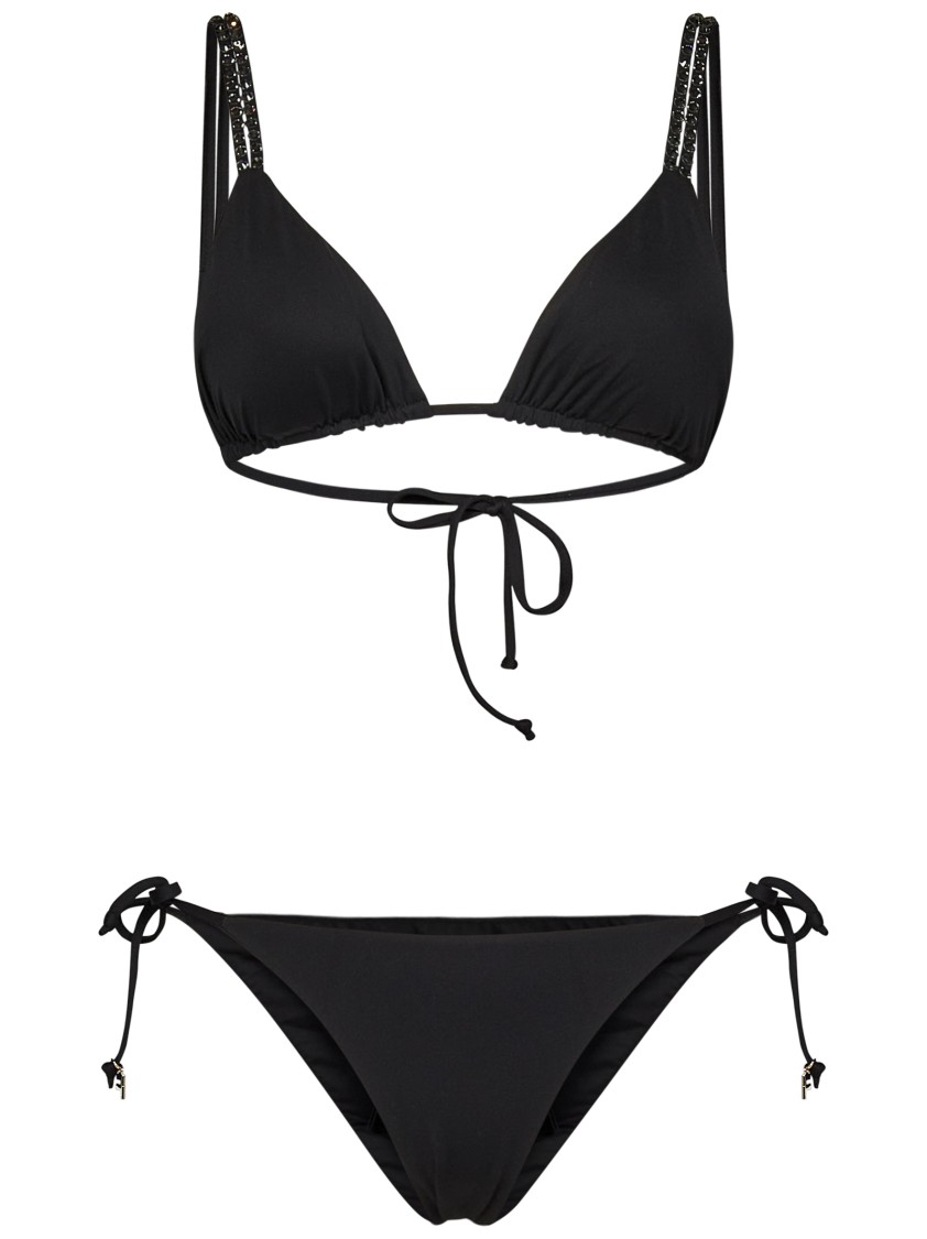 Fisico Cristina Ferrari Fisico Microfiber Black Bikini With Crystal-embellished Shoulder Straps In Black