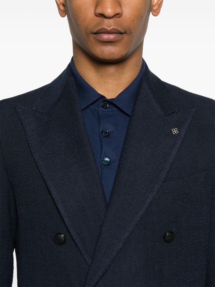 Shop Tagliatore Tailored Blue Double-breasted Jacket With Notched Lapel In Black