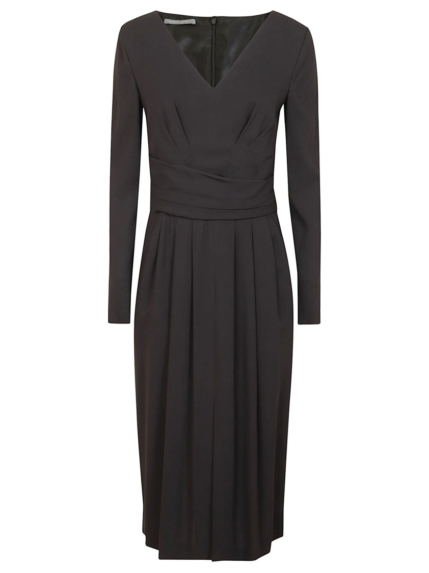 Alberta Ferretti Black Viscose Midi Dress With Deep V-neckline In Black