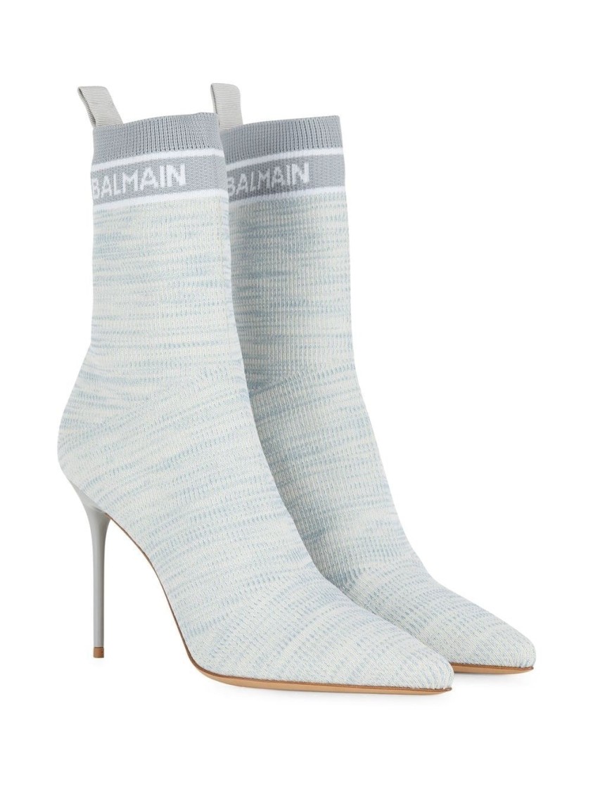 Balmain Skye-knit Ankle Boot In Blue