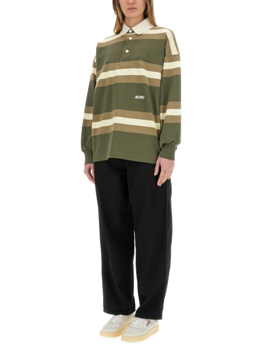Autry Oversized Striped Polo In Earthy Tones In Green