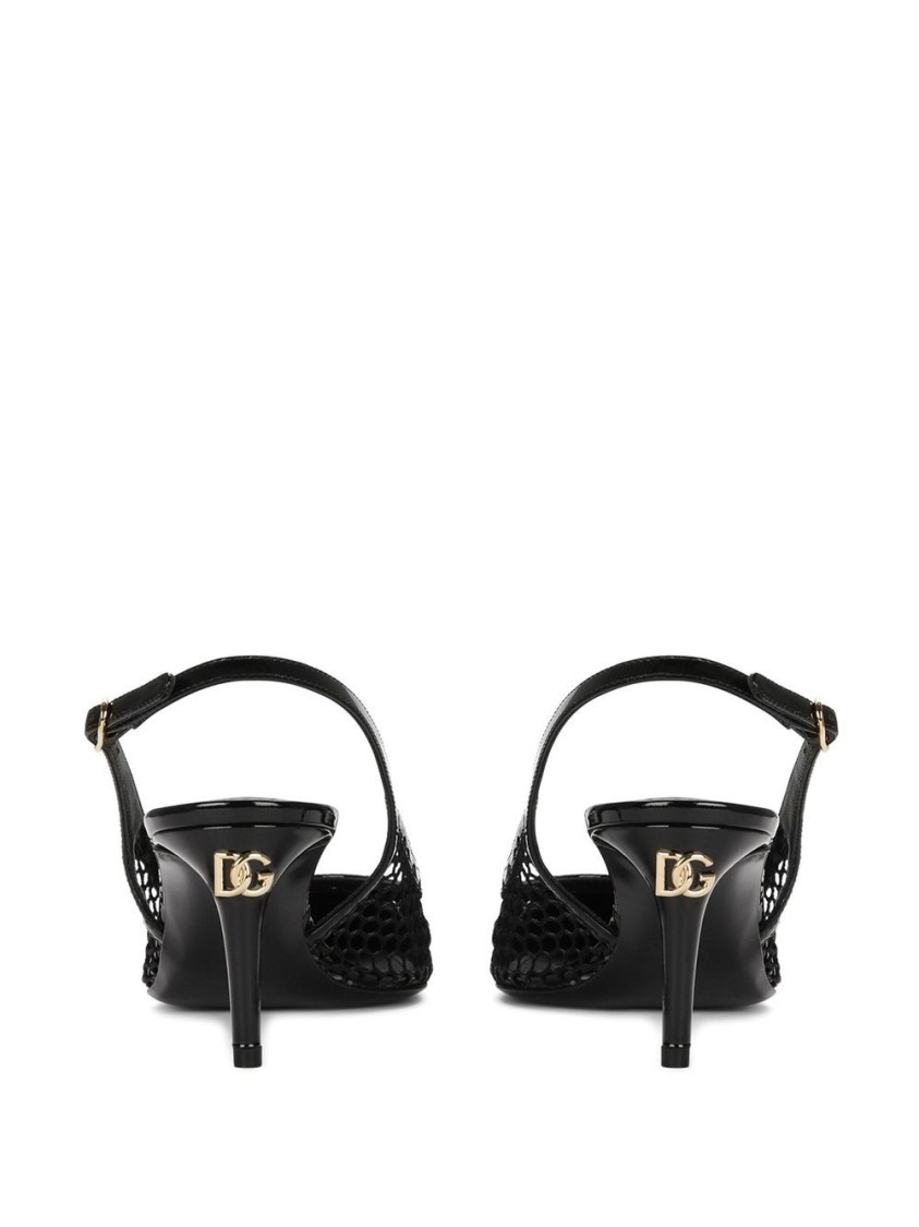 Dolce & Gabbana Vernice Patent Leather-trimmed Mesh Slingback Pumps In Black