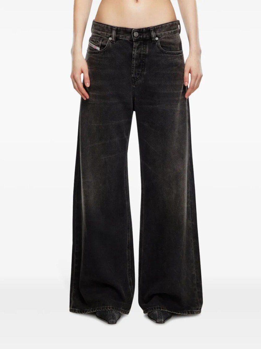 Diesel Wide-leg Black Jeans With Classic Five-pocket Styling In Animal Print