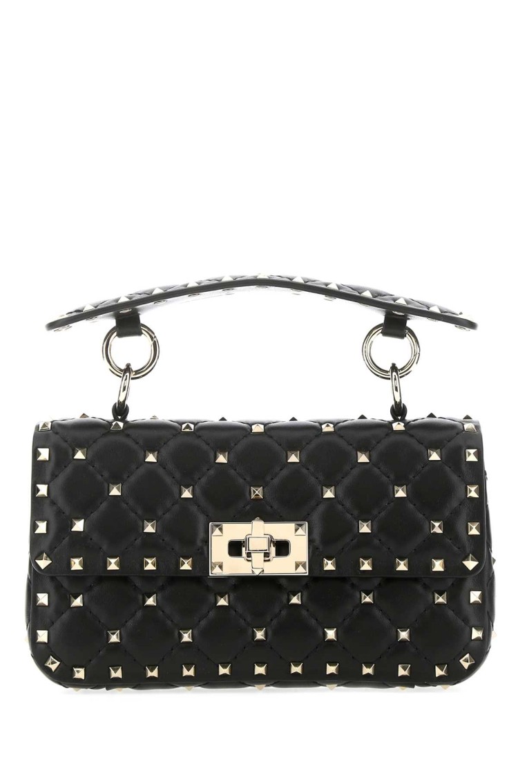Valentino Garavani Black Nappa Leather Small Rockstud Spike Handbag In Black