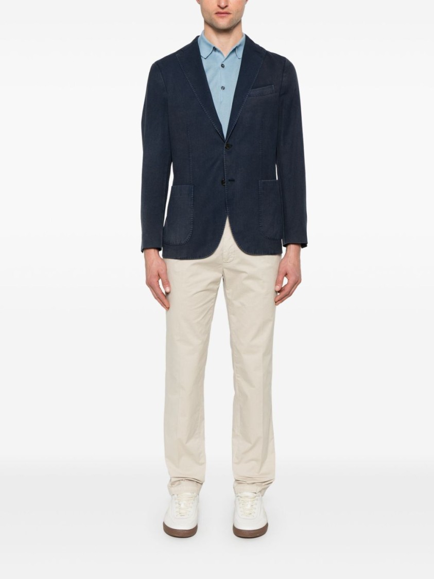 Boglioli Single-breasted Navy Wool Blazer With Front Patch Pockets In Blue
