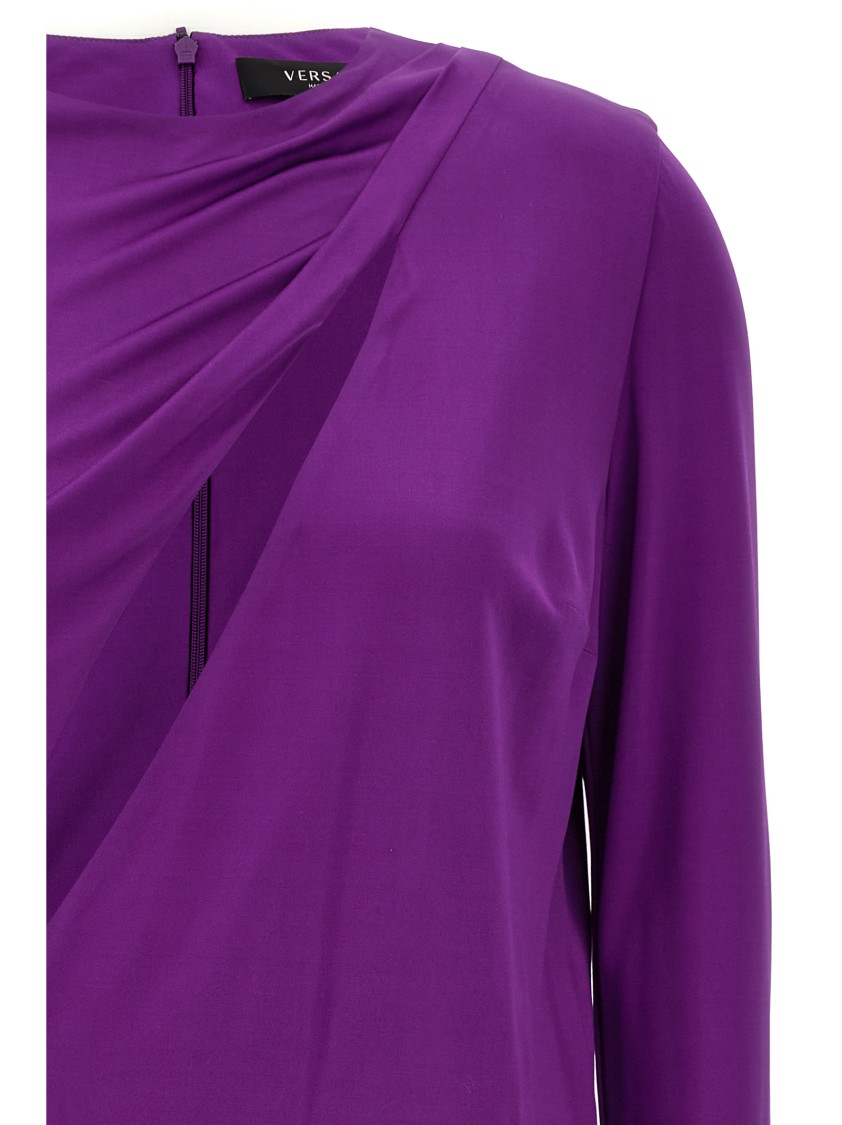 Versace Cut-Out Details Jersey Dress With Draped Sides | THE