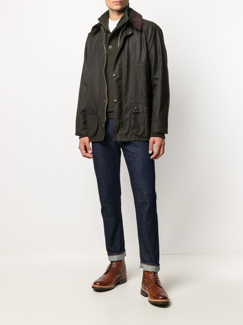Barbour Forest Green Wool Knit Sweater With Ribbed Detailing And Button Accents In Green