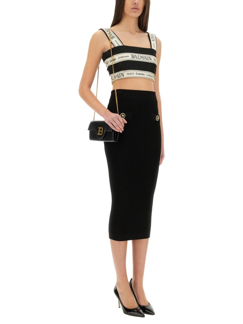 Shop Balmain Cropped Top With Wide Straps In Black