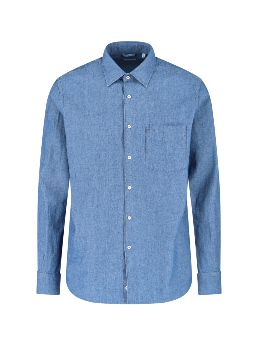 Aspesi Collared Shirt With Pocket And Button Cuffs In Blue