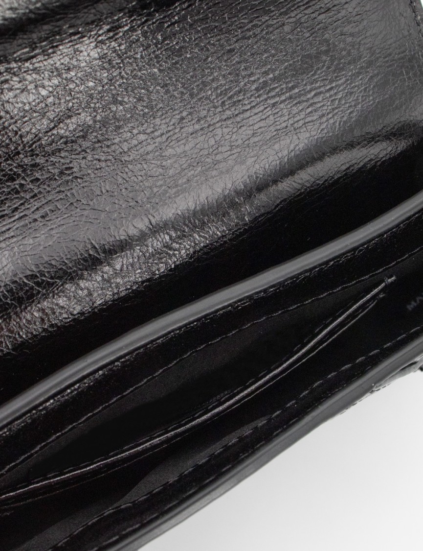 Pinko Vintage Patent-finish Black Handbag With Heart-shaped Buckle