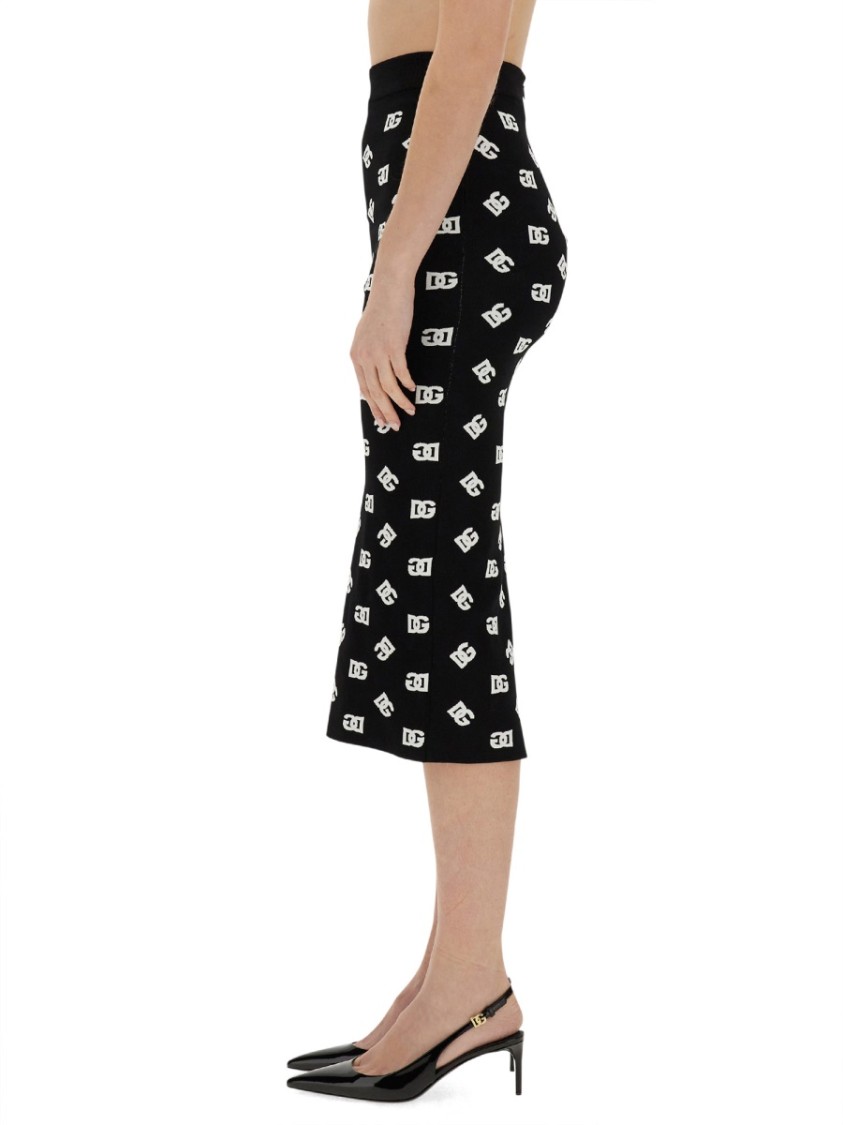 Dolce & Gabbana Chic Black Mambo Midi Skirt With White Pots In Black