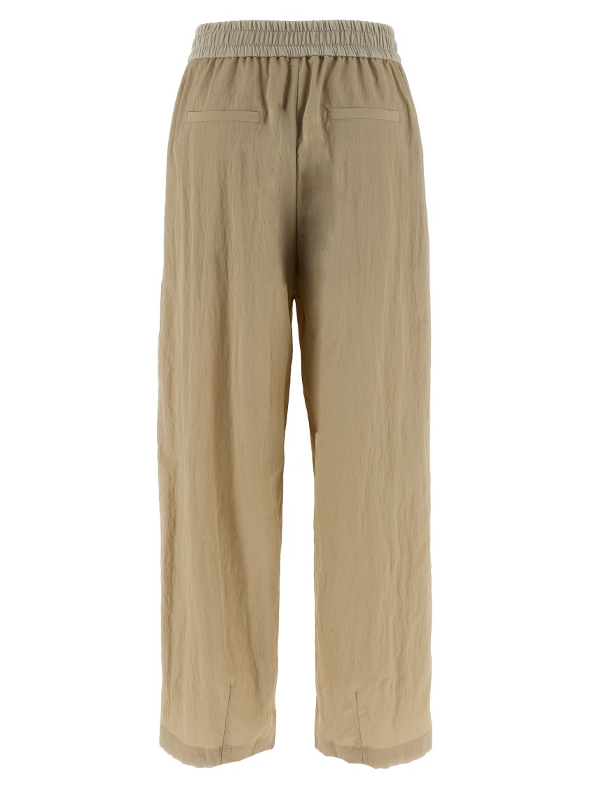 Brunello Cucinelli Wrinkled Viscose Trousers With Adjustable Drawstring In Neutral
