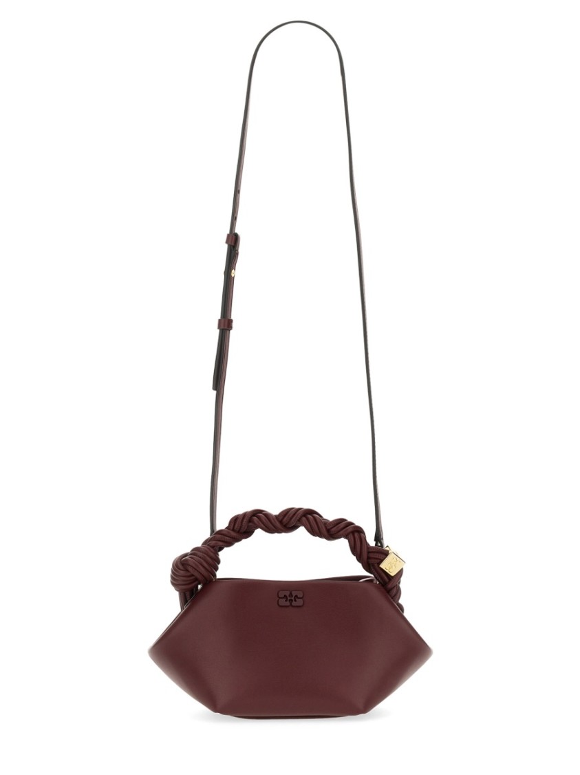 Ganni Bou Red Handbag With Butterfly Logo And Hand-braided Strands In Leather Woman In Burgundy