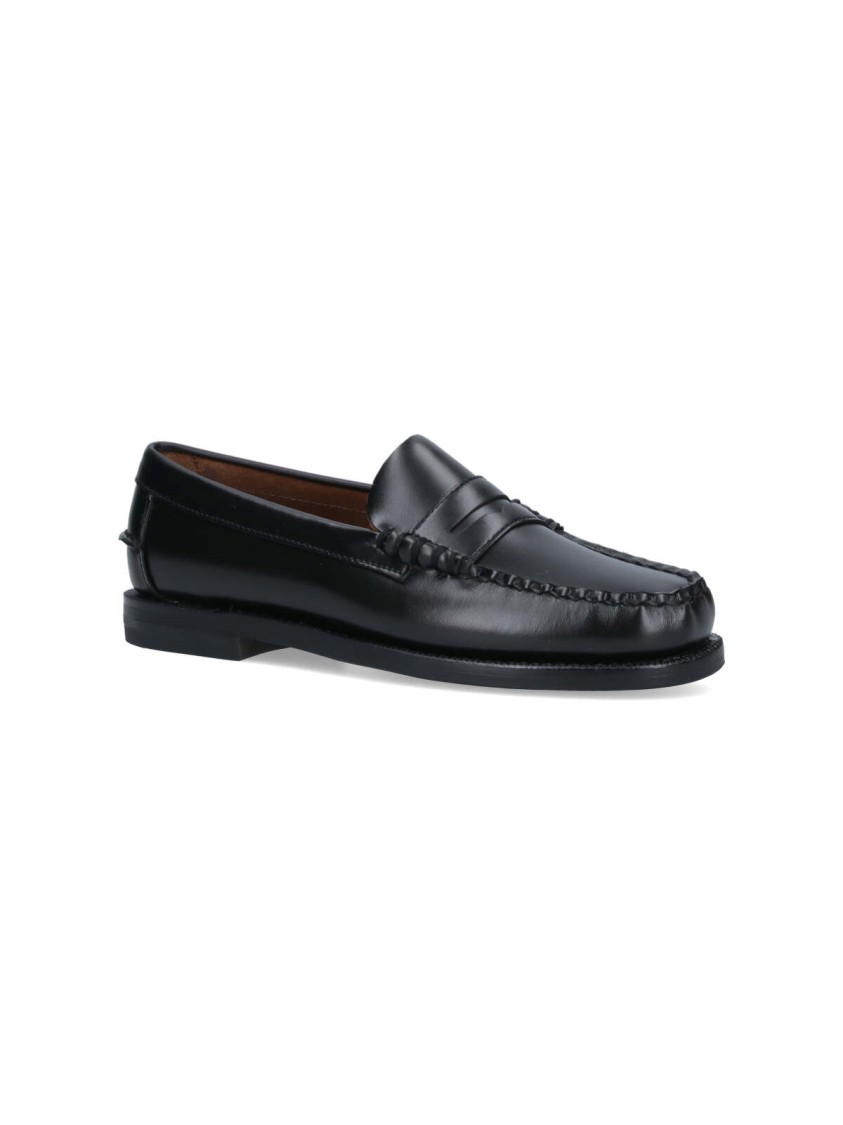 Sebago Slip-on Black Leather Moccasins With Cut-out Detail In Black