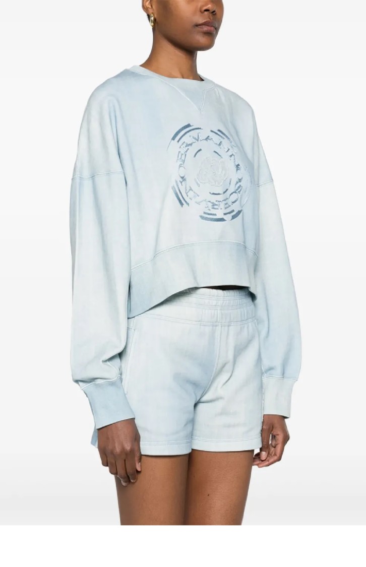 Ermanno Scervino Cropped Long-sleeve Sweatshirt With Voluminous Sleeves In Blue