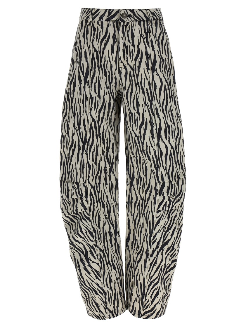 Rotate Birger Christensen 'printed Twill Cargo' Pants In Gray