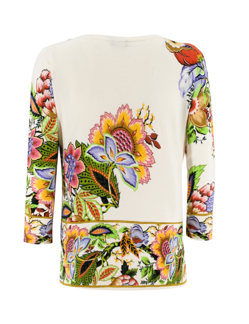 Etro Multicolored Floral Print Silk Blend Sweater