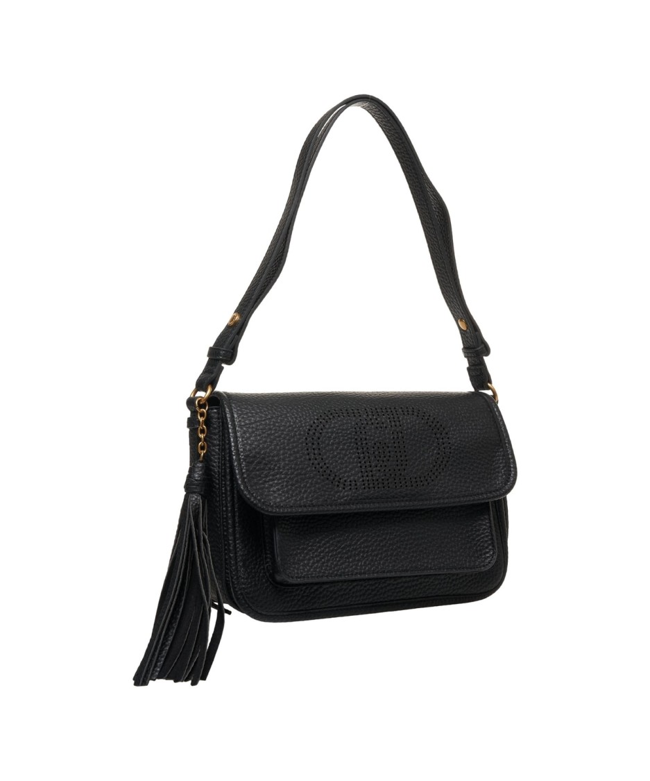 Liu •jo Liu Jo Logo-embellished Black Shoulder Bag With Textured Finish