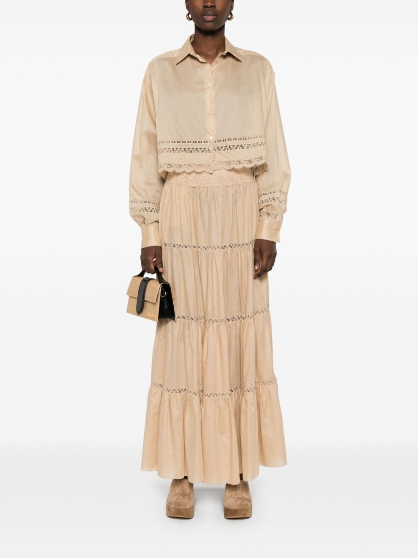 Ermanno Scervino Cropped Shirt With Delicate Lace Trim In Neutral
