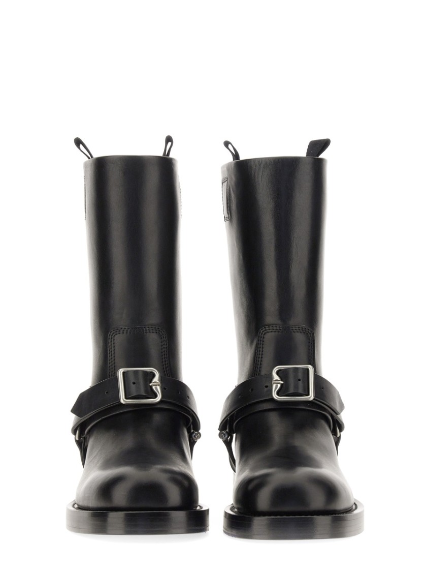 Burberry Knee-high Saddle Boots With Buckle Detail In Black