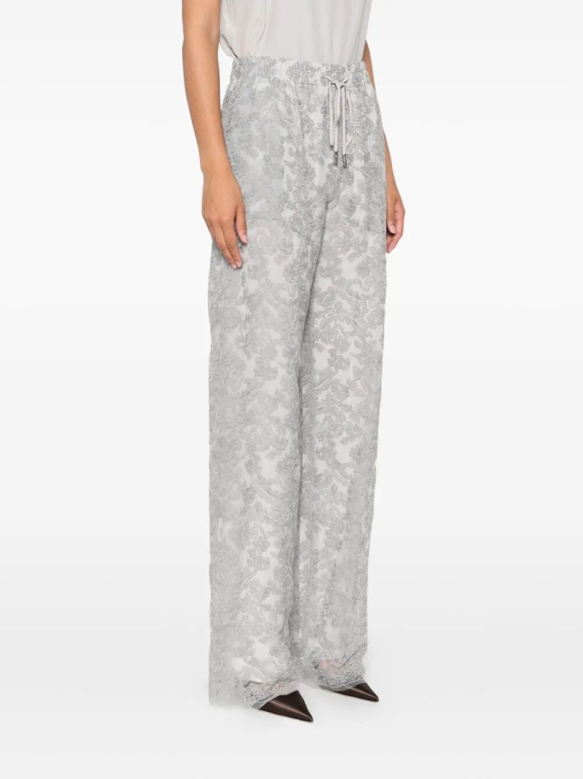 Ermanno Scervino Wide-leg Pants With Delicate Lace Overlaywaistband In Gray