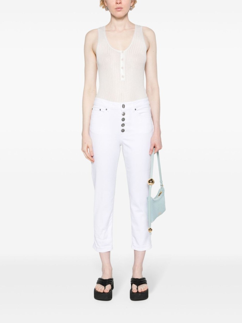Dondup Cropped Cotton-blend Denim Jeans With Button Detailing
