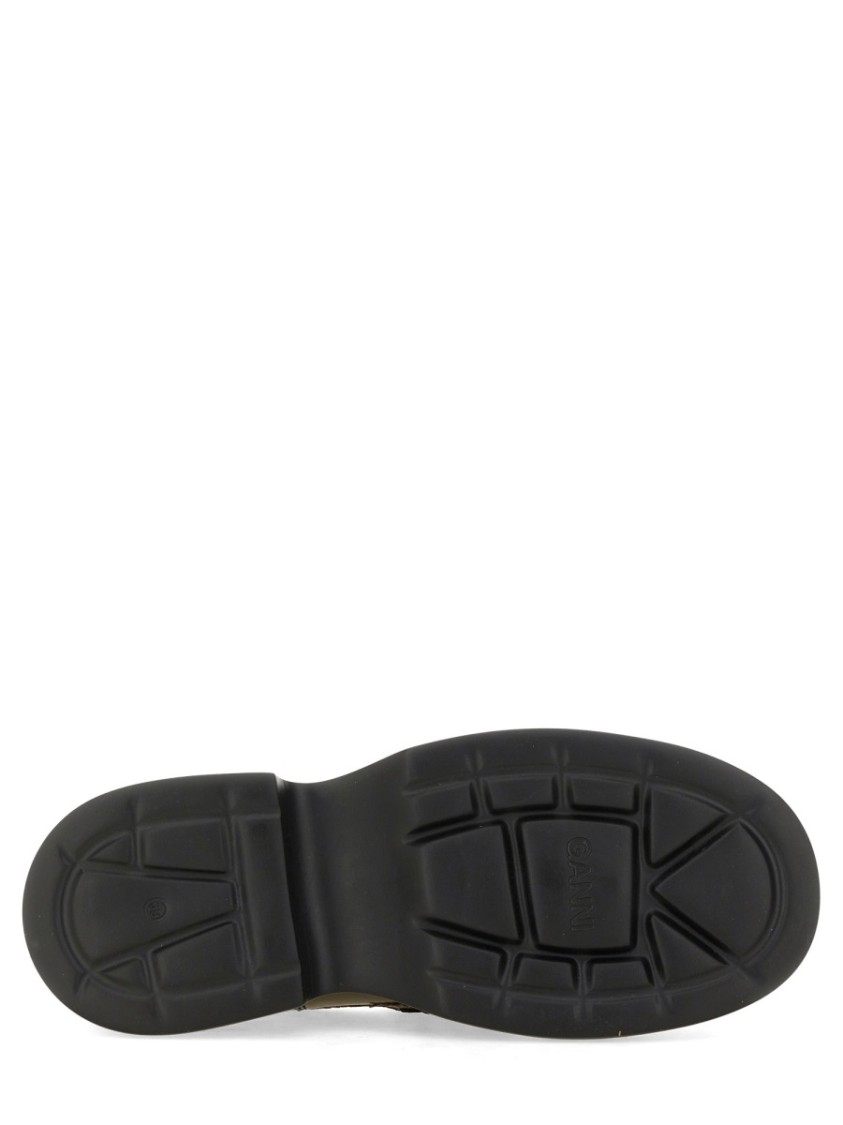 Ganni Logo Loafer Chunky Sole Glossy Finish In Green