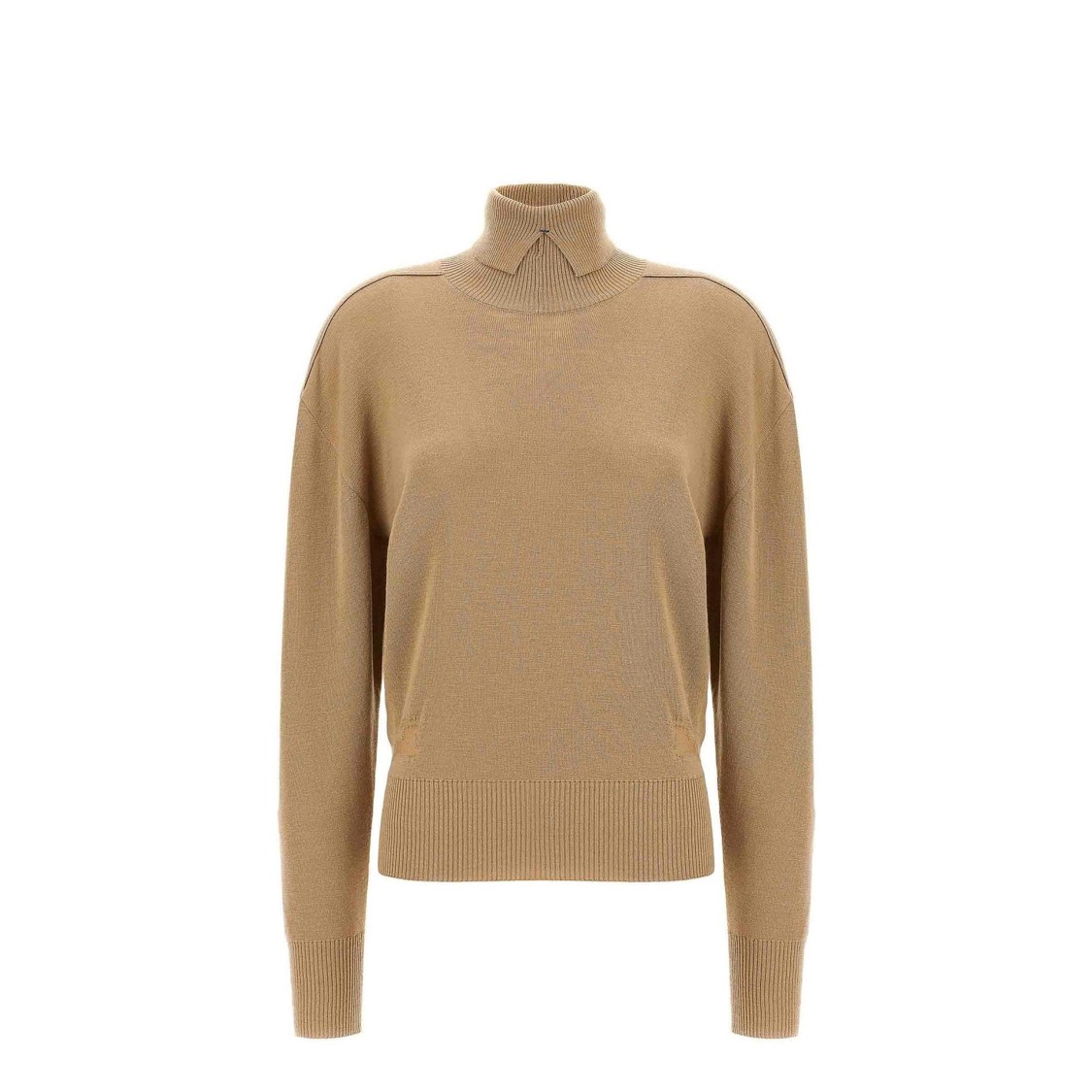 Burberry High Neck Wool Sweater With Equestrian Knight Motif In Brown