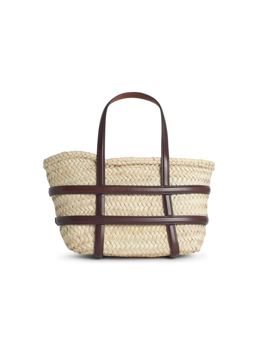 Tory Burch Small 'ella' Shopping Bag In Straw Leather Color