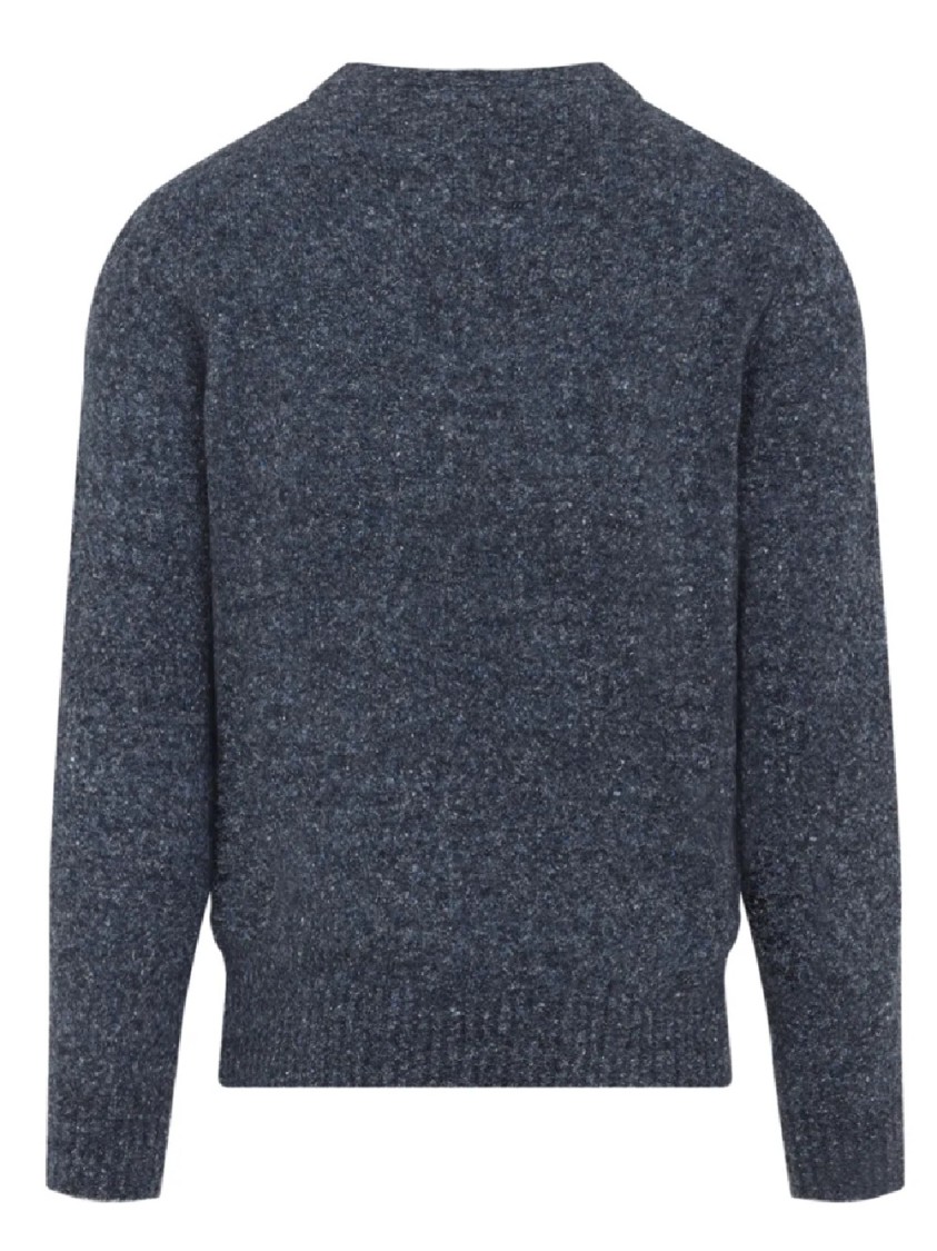 Brunello Cucinelli Blue Crewneck Sweater With A Melange Effect In Gray